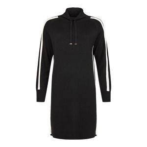 Women's Black Sweater Dress Size M I'CONA Cowl Neck White Stripes Sleeve NWT